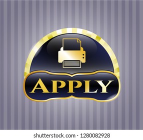  Gold badge with printer icon and Apply text inside