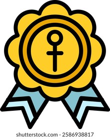 Gold badge with prominent female symbol. Perfect for designs about feminism or women's appreciation.