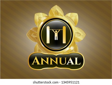  Gold badge with pull up icon and Annual text inside