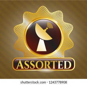  Gold badge with radar icon and Assorted text inside