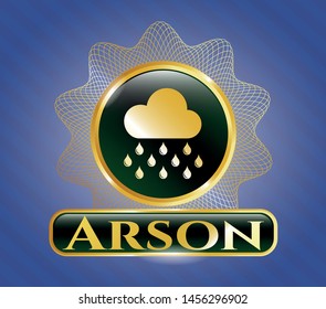  Gold badge with rain icon and Arson text inside