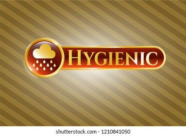  Gold badge with rain icon and Hygienic text inside