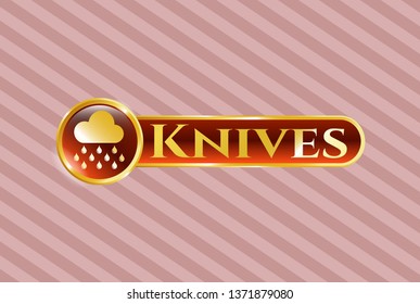  Gold badge with rain icon and Knives text inside
