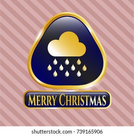  Gold badge with rain icon and Merry Christmas text inside