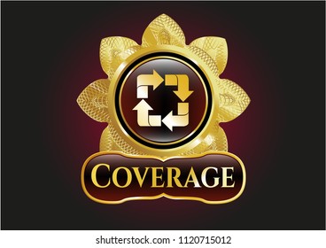  Gold badge with recycle icon and Coverage text inside