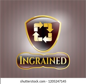  Gold badge with recycle icon and Ingrained text inside