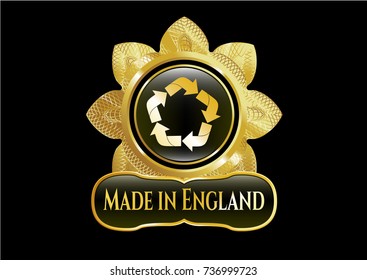  Gold badge with recycle icon and Made in England text inside