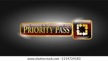  Gold badge with recycle icon and Priority Pass text inside