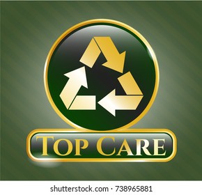  Gold badge with recycle icon and Top Care text inside
