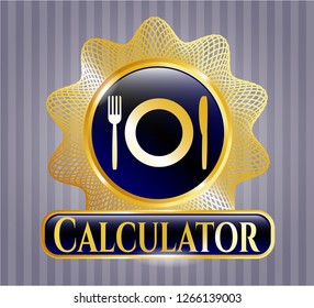  Gold badge with restaurant icon and Calculator text inside