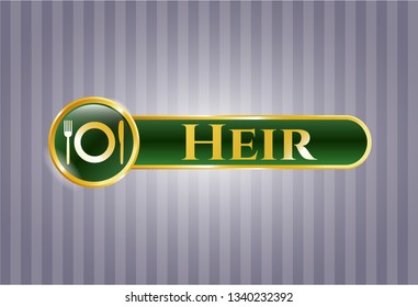  Gold badge with restaurant icon and Heir text inside