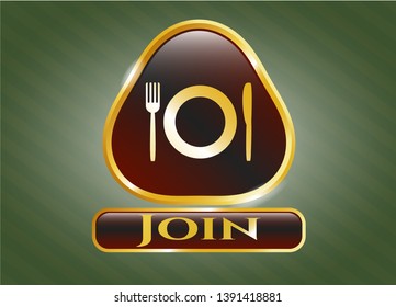  Gold badge with restaurant icon and Join text inside