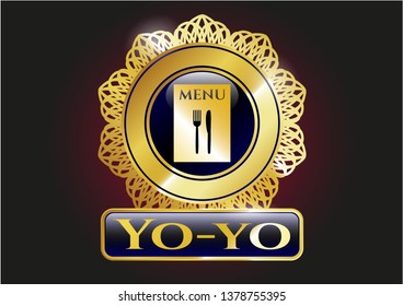  Gold badge with restaurant menu icon and Yo-yo text inside