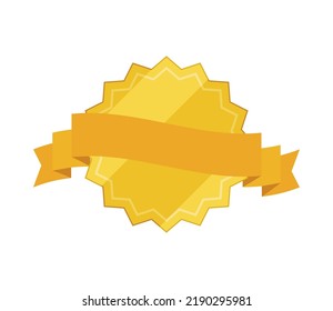 gold badge and ribbon icon isolated