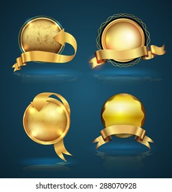 Gold badge ribbon set. Vector illustration. Can use for guarantee and sale tag banner.