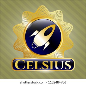  Gold badge with rocket icon and Celsius text inside