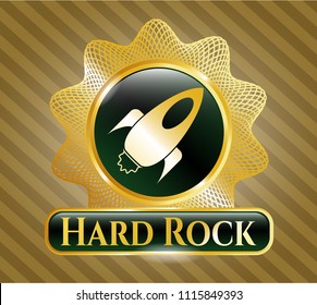  Gold badge with rocket icon and Hard Rock text inside