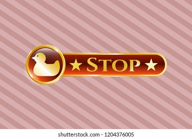  Gold badge with rubber duck icon and Stop text inside