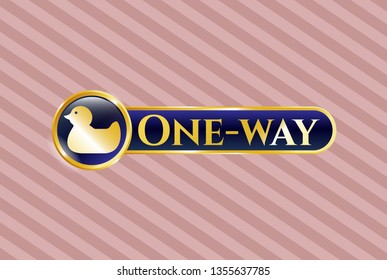  Gold badge with rubber duck icon and One-way text inside