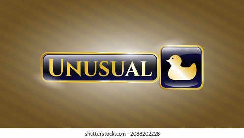 Gold badge with rubber duck icon and Unusual text inside
