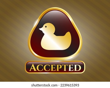 Gold badge with rubber duck icon and Accepted text inside