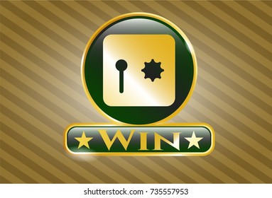  Gold badge with safe, safety deposit box icon and Win text inside