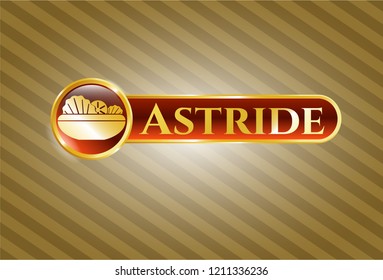  Gold badge with salad icon and Astride text inside