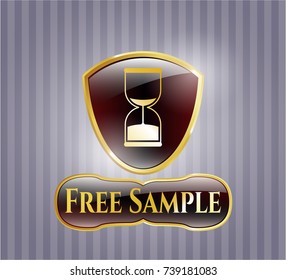  Gold badge with sand clock icon and Free Sample text inside