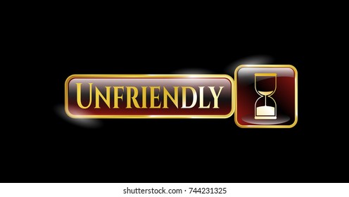  Gold badge with sand clock icon and Unfriendly text inside