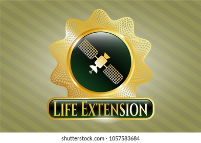         Gold badge with satelite icon and Life Extension text inside