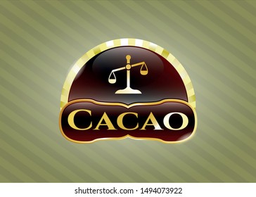  Gold badge with scale icon and Cacao text inside