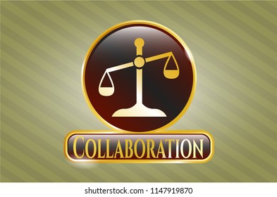  Gold badge with scale icon and Collaboration text inside