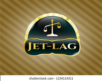  Gold badge with scale icon and Jet-lag text inside