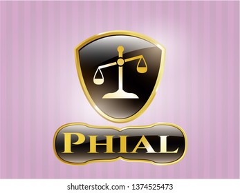  Gold badge with scale icon and Phial text inside