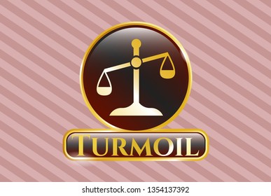  Gold badge with scale icon and Turmoil text inside