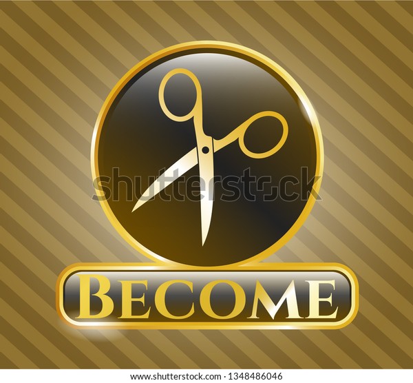 \
Gold badge with scissors icon and Become text\
inside