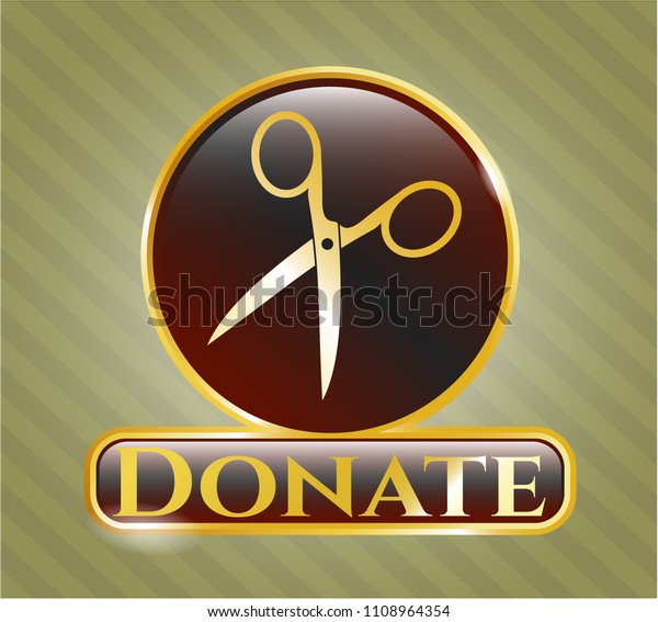  \
Gold badge with scissors icon and Donate text\
inside