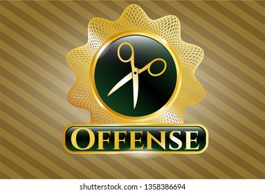  Gold badge with scissors icon and Offense text inside