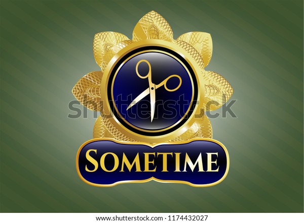 \
Gold badge with scissors icon and Sometime text\
inside