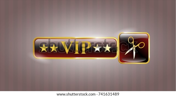  Gold\
badge with scissors icon and VIP text\
inside