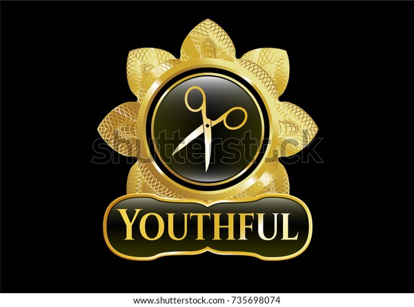 \
Gold badge with scissors icon and Youthful text\
inside