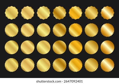 Gold Badge Seal Collection Set with Different Shapes and Glossy Effect. Isolated on black background sticker, emblem. EPS10 Vector