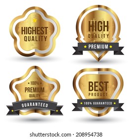 Gold Badge Set. For Guaranteed, Black Ribbon, High Quality, Tag And Banner. Can Use For Promote Product Or Service.