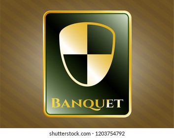  Gold badge with shield, safety icon and Banquet text inside
