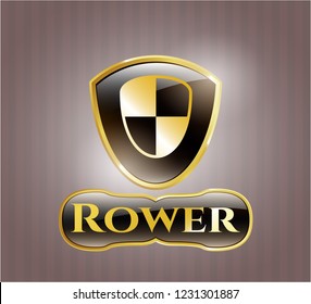  Gold badge with shield, safety icon and Rower text inside