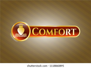  Gold badge with ship icon and Comfort text inside