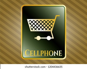  Gold badge with shopping cart icon and Cellphone text inside