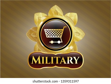  Gold badge with shopping cart icon and Military text inside