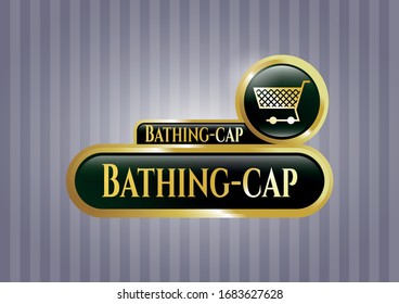  Gold badge with shopping cart icon and Bathing-cap text inside
