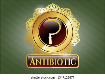  Gold badge with sickle icon and Antibiotic text inside